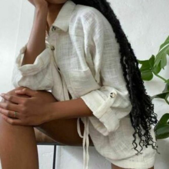 Urban Outfitters Out From Under Button-Down Romper Collared Ivory - Picture 7 of 11